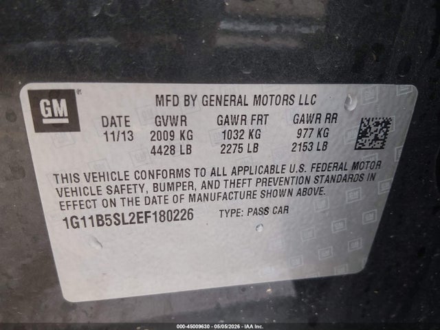 Auction sale of the 2014 Chevrolet Malibu 1ls, vin: 1G11B5SL2EF180226, lot number: 45009630