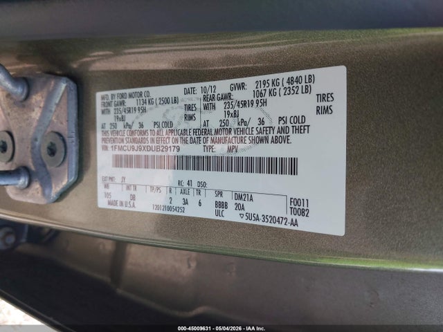 Продажа на аукционе авто 2013 Ford Escape Titanium, vin: 1FMCU9J9XDUB29179, номер лота: 45009631