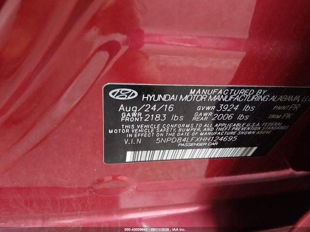 Продаж на аукціоні авто 2017 Hyundai Elantra Se, vin: 5NPD84LFXHH124695, номер лоту: 45009641