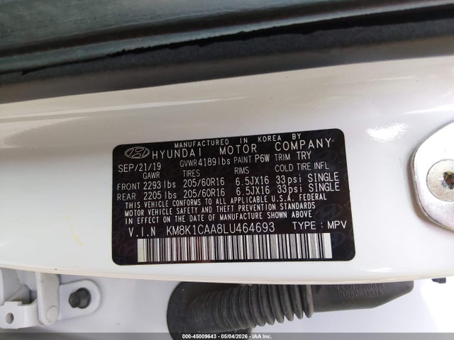 45009643 :رقم المزاد ، KM8K1CAA8LU464693 vin ، 2020 Hyundai Kona Se مزاد بيع