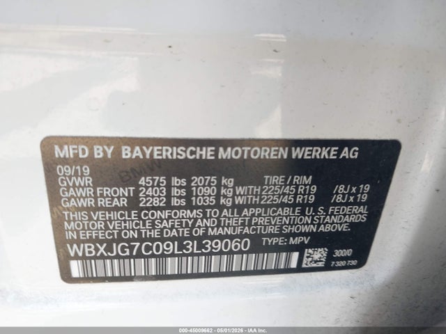 Продажа на аукционе авто 2020 Bmw X1 Sdrive28i, vin: WBXJG7C09L3L39060, номер лота: 45009662