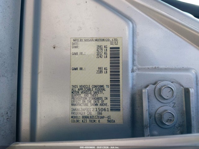 Aukcja sprzedaży 2012 Nissan Altima 2.5 S, vin: 1N4AL2AP3CC215061, numer aukcji: 45009686