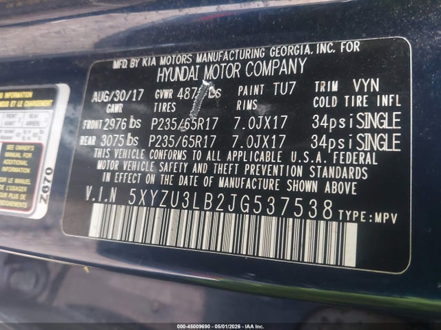 Aukcja sprzedaży 2018 Hyundai Santa Fe Sport 2.4l, vin: 5XYZU3LB2JG537538, numer aukcji: 45009690