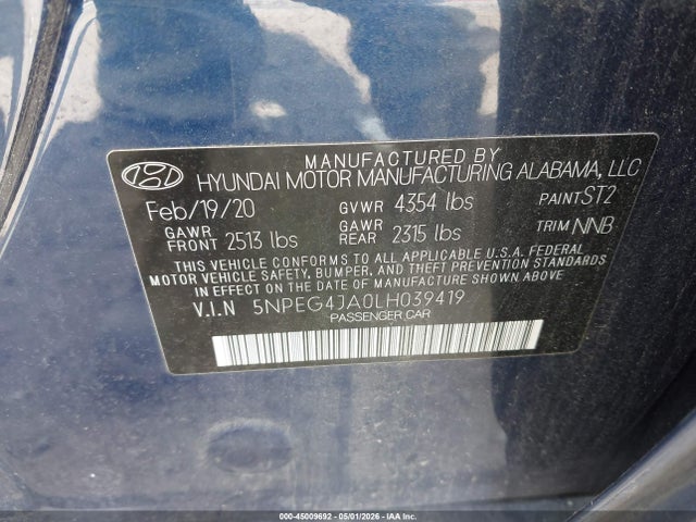Hyundai SONATA SE 2020 5NPEG4JA0LH039419 Image 9