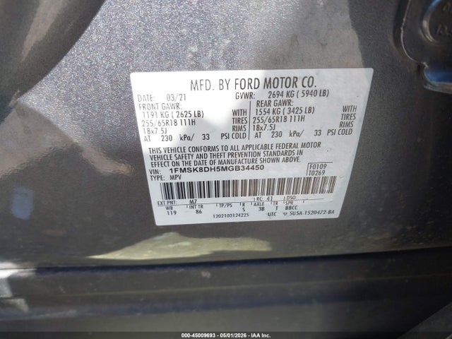 1FMSK8DH5MGB34450 Ford EXPLORER XLT