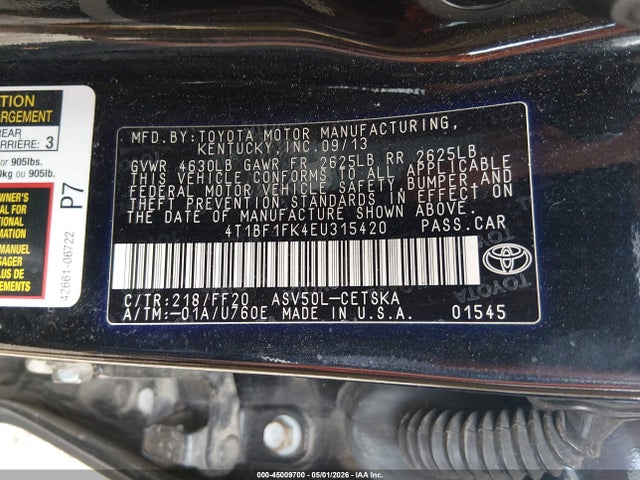 Продаж на аукціоні авто 2014 Toyota Camry Se, vin: 4T1BF1FK4EU315420, номер лоту: 45009700