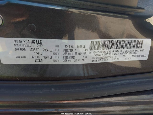 Aukcja sprzedaży 2017 Dodge Grand Caravan Gt, vin: 2C4RDGEG8HR693475, numer aukcji: 45009706