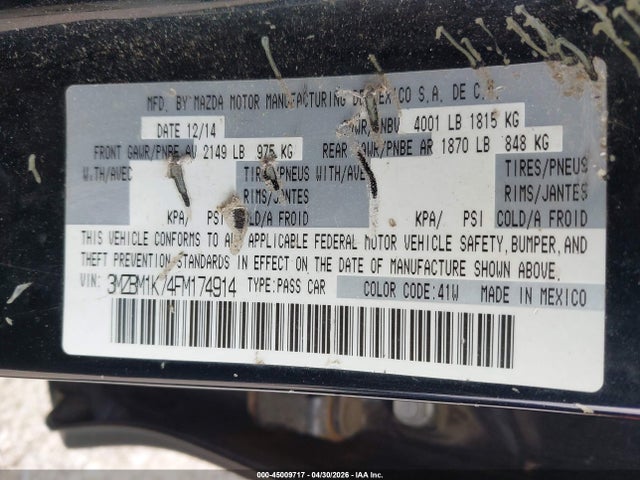 Aukcja sprzedaży 2015 Mazda Mazda3 I Sport, vin: 3MZBM1K74FM174914, numer aukcji: 45009717