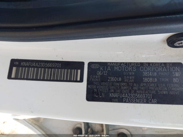 2013 Kia Forte Ex მანქანა იყიდება აუქციონზე, vin: KNAFU4A23D5669701, აუქციონის ნომერი: 45009728
