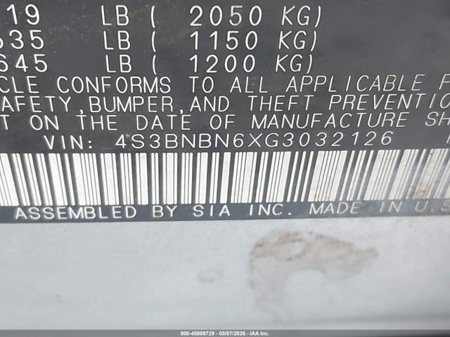 45009729 :رقم المزاد ، 4S3BNBN6XG3032126 vin ، 2016 Subaru Legacy 2.5i Limited مزاد بيع