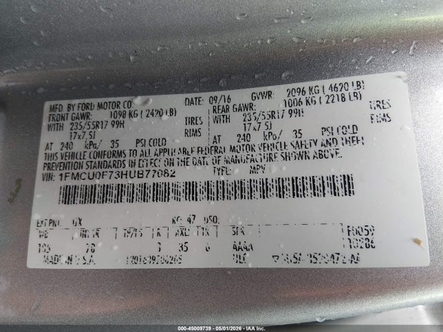 Aukcja sprzedaży 2017 Ford Escape S, vin: 1FMCU0F73HUB77082, numer aukcji: 45009739