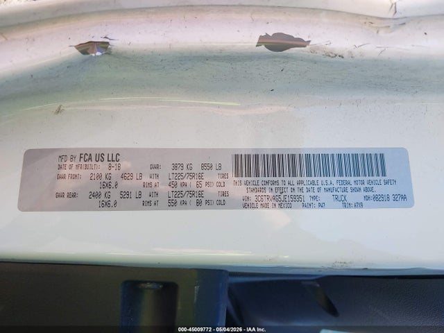 Aukcja sprzedaży 2018 Ram Promaster 1500 Low Roof 136 Wb, vin: 3C6TRVAG5JE159351, numer aukcji: 45009772