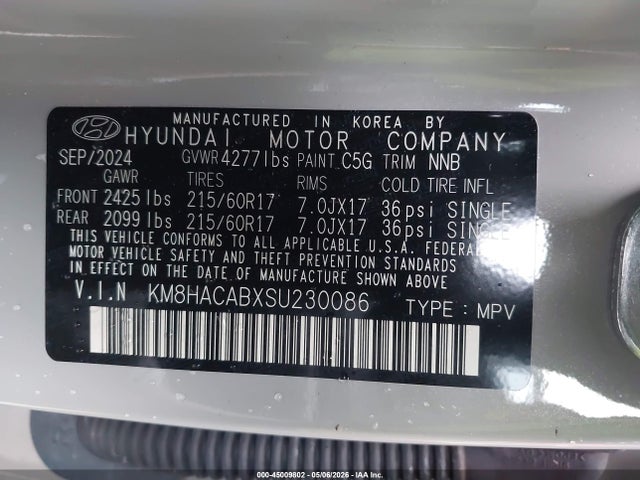 Продажа на аукционе авто 2025 Hyundai Kona Se, vin: KM8HACABXSU230086, номер лота: 45009802
