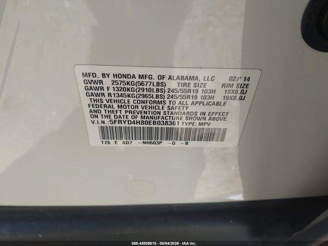 Продаж на аукціоні авто 2014 Acura Mdx Advance Pkg W/entertainment Pkg, vin: 5FRYD4H80EB038361, номер лоту: 45009815