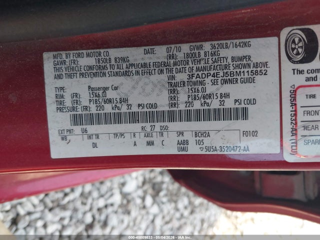 Продажа на аукционе авто 2011 Ford Fiesta Se, vin: 3FADP4EJ5BM115852, номер лота: 45009833