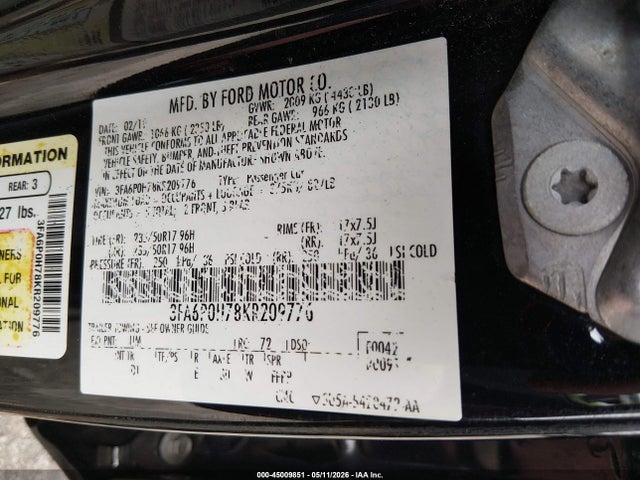 Ford FUSION SE 2019 3FA6P0H78KR209776 Image 9