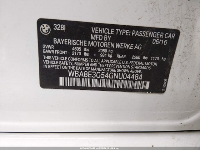 Продаж на аукціоні авто 2016 Bmw 328i Xdrive, vin: WBA8E3G54GNU04484, номер лоту: 45009867
