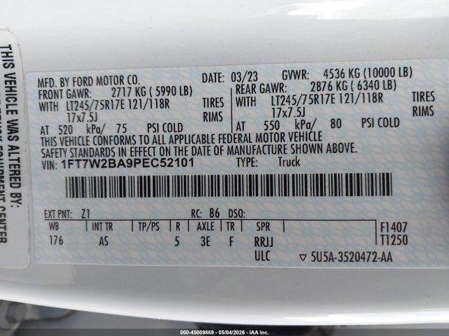 Продажа на аукционе авто 2023 Ford F-250 Xl, vin: 1FT7W2BA9PEC52101, номер лота: 45009869