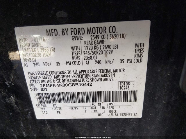 Aukcja sprzedaży 2016 Ford Edge Titanium, vin: 2FMPK4K80GBB10442, numer aukcji: 45009874