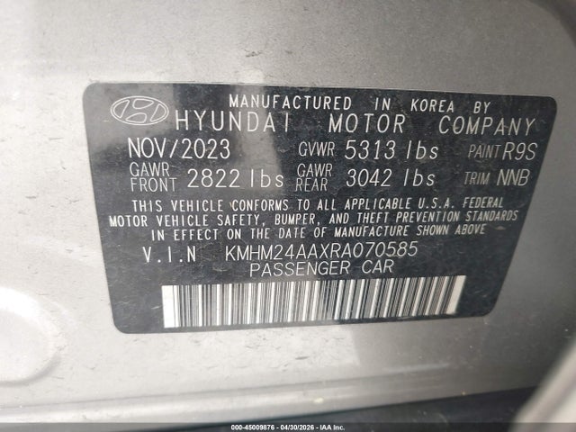 Продажа на аукционе авто 2024 Hyundai Ioniq 6 Se, vin: KMHM24AAXRA070585, номер лота: 45009876