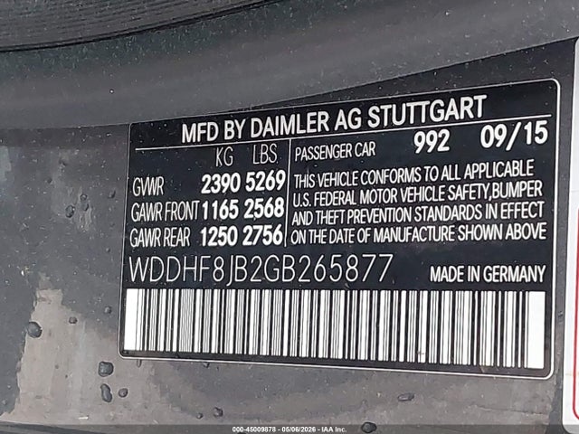 45009878 :رقم المزاد ، WDDHF8JB2GB265877 vin ، 2016 Mercedes-benz E 350 4matic مزاد بيع