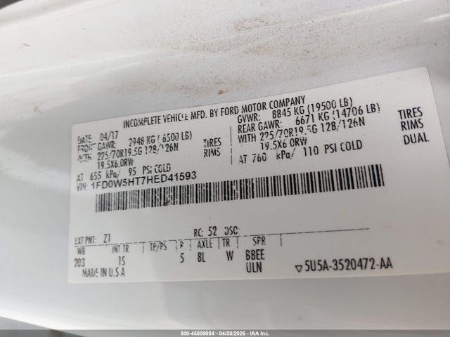 Aukcja sprzedaży 2017 Ford F-550 Chassis Xl, vin: 1FD0W5HT7HED41593, numer aukcji: 45009884