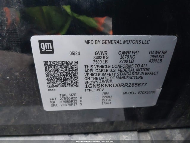 Продаж на аукціоні авто 2024 Chevrolet Tahoe 4wd Lt, vin: 1GNSKNKD0RR265677, номер лоту: 45009886