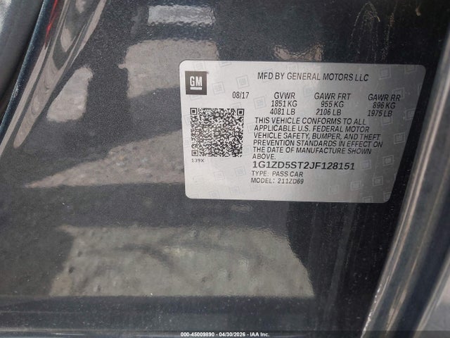 45009890 :رقم المزاد ، 1G1ZD5ST2JF128151 vin ، 2018 Chevrolet Malibu Lt مزاد بيع