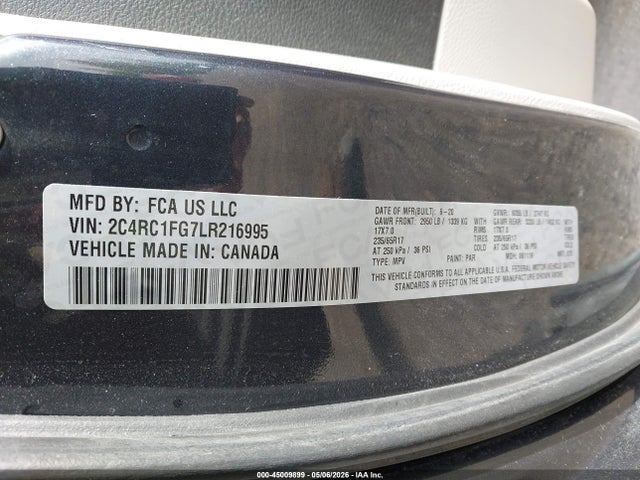 Aukcja sprzedaży 2020 Chrysler Pacifica Touring, vin: 2C4RC1FG7LR216995, numer aukcji: 45009899