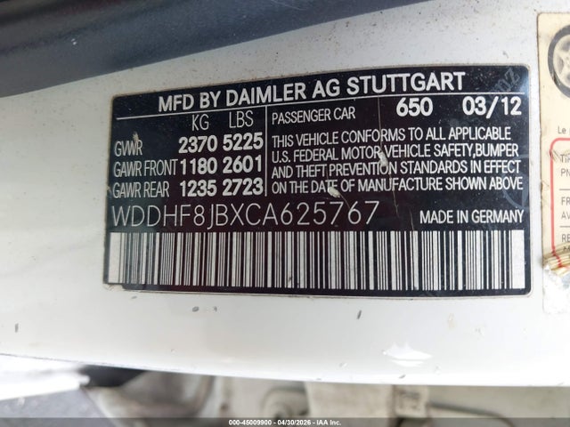 Продаж на аукціоні авто 2012 Mercedes-benz E 350 4matic, vin: WDDHF8JBXCA625767, номер лоту: 45009900