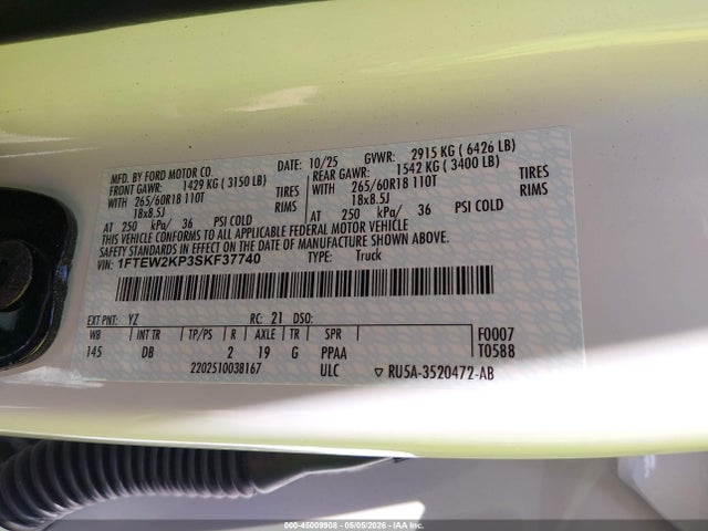 Aukcja sprzedaży 2025 Ford F-150 Stx, vin: 1FTEW2KP3SKF37740, numer aukcji: 45009908