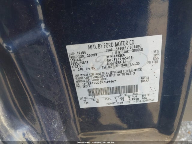 Продажа на аукционе авто 2005 Ford F-150 Stx/xl/xlt, vin: 1FTRF12205KC49467, номер лота: 45009921