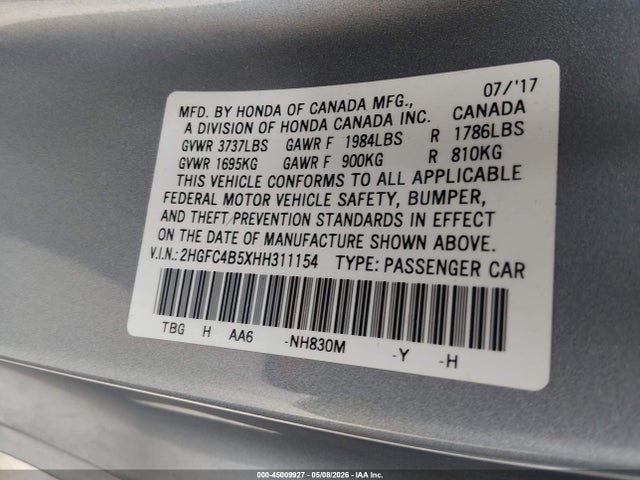 Продажа на аукционе авто 2017 Honda Civic Lx, vin: 2HGFC4B5XHH311154, номер лота: 45009927