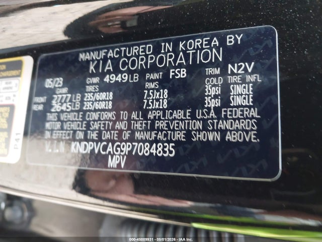 2023 Kia Sportage Hybrid Ex მანქანა იყიდება აუქციონზე, vin: KNDPVCAG9P7084835, აუქციონის ნომერი: 45009931