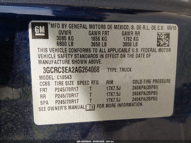 Aukcja sprzedaży 2010 Chevrolet Silverado 1500 Lt, vin: 3GCRCSEA2AG264068, numer aukcji: 45009945