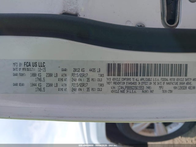 Aukcja sprzedaży 2016 Jeep Patriot Sport, vin: 1C4NJPBB9GD561553, numer aukcji: 45009950