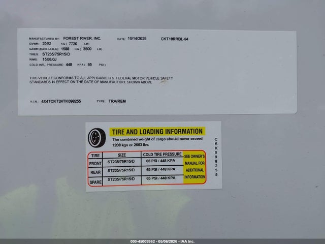 Aukcja sprzedaży 2026 Forest River Cherokee Grey Wolf Black Label 18rrbl Toy Hauler Travel Trailer, vin: 4X4TCKT24TK098255, numer aukcji: 45009962