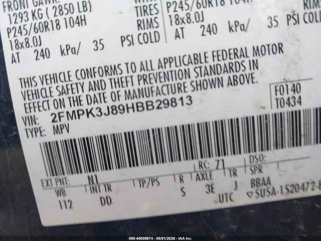 Продажа на аукционе авто 2017 Ford Edge Sel, vin: 2FMPK3J89HBB29813, номер лота: 45009974