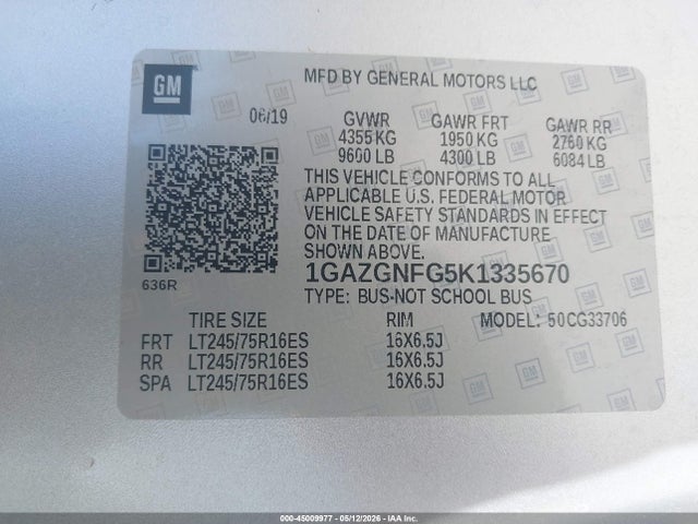 1GAZGNFG5K1335670 Chevrolet Express 3500 Ls