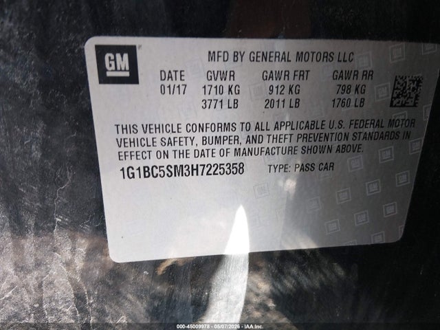 Продаж на аукціоні авто 2017 Chevrolet Cruze Ls Auto, vin: 1G1BC5SM3H7225358, номер лоту: 45009978