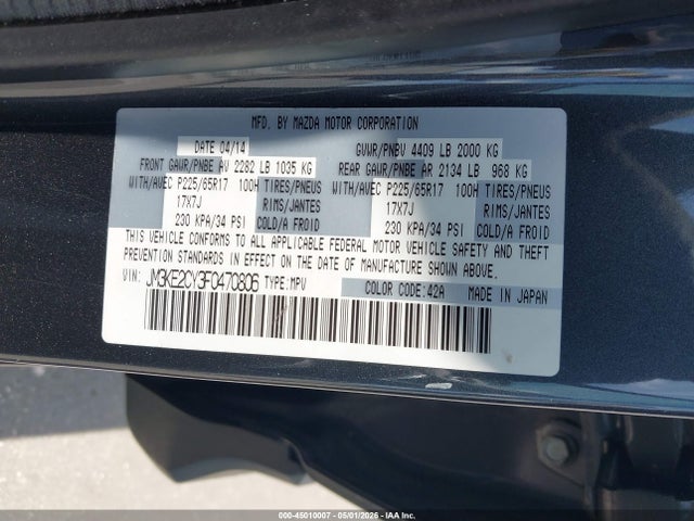 2015 Mazda Cx-5 Touring მანქანა იყიდება აუქციონზე, vin: JM3KE2CY3F0470806, აუქციონის ნომერი: 45010007