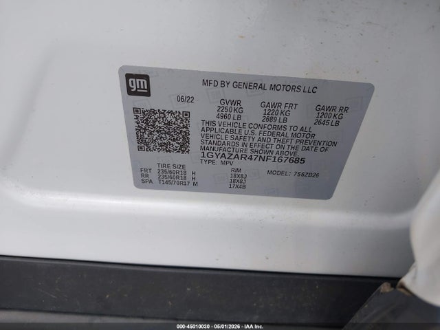 Aukcja sprzedaży 2022 Cadillac Xt4 Fwd Luxury, vin: 1GYAZAR47NF167685, numer aukcji: 45010030