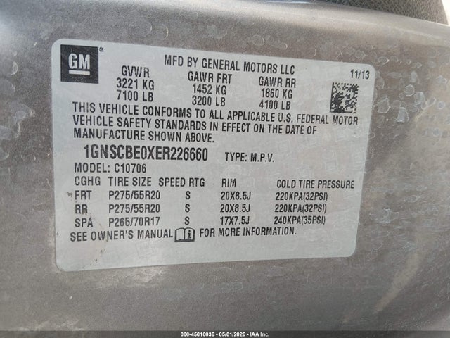 Продаж на аукціоні авто 2014 Chevrolet Tahoe Lt, vin: 1GNSCBE0XER226660, номер лоту: 45010036