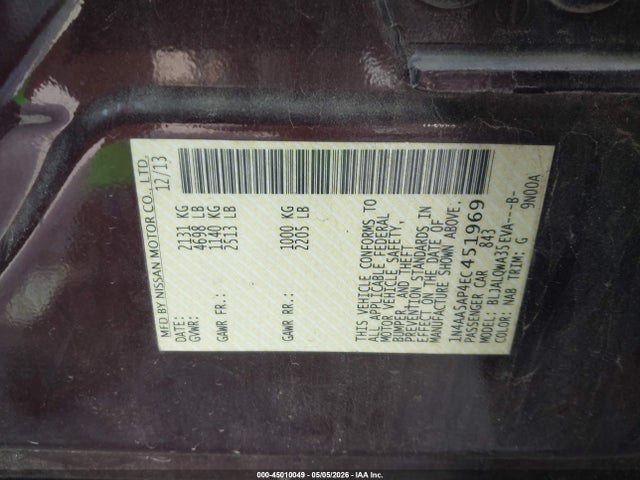Nissan Maxima 3.5 S/3.5 Sv 2014 1N4AA5AP4EC451969 Image 9