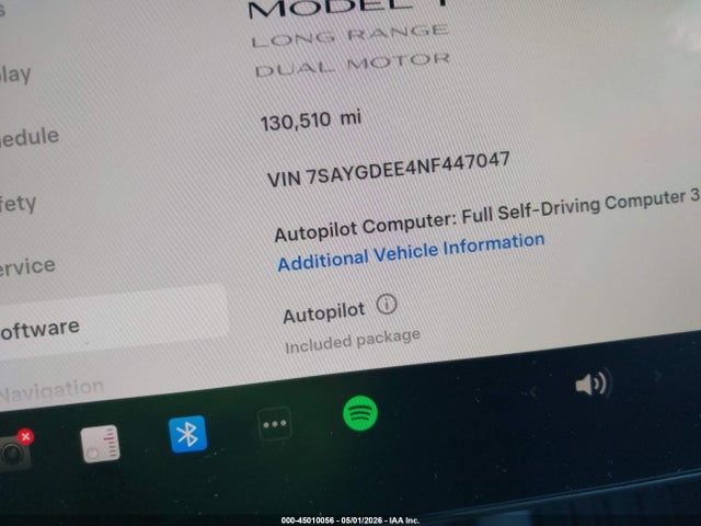 2022 Tesla Model Y Long Range Dual Motor All-wheel Drive მანქანა იყიდება აუქციონზე, vin: 7SAYGDEE4NF447047, აუქციონის ნომერი: 45010056