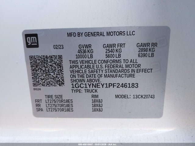 1GC1YNEY1PF246183 Chevrolet Silverado 2500hd 4wd Standard Bed Lt