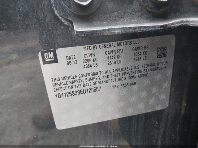 45010064 :رقم المزاد ، 1G1125S38EU120687 vin ، 2014 Chevrolet Impala 2lt مزاد بيع