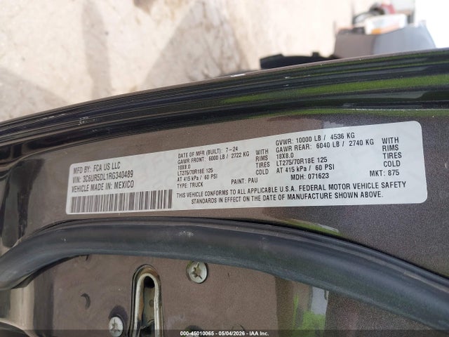 Aukcja sprzedaży 2024 Ram 2500 Big Horn  4x4 6'4 Box, vin: 3C6UR5DL1RG340489, numer aukcji: 45010065