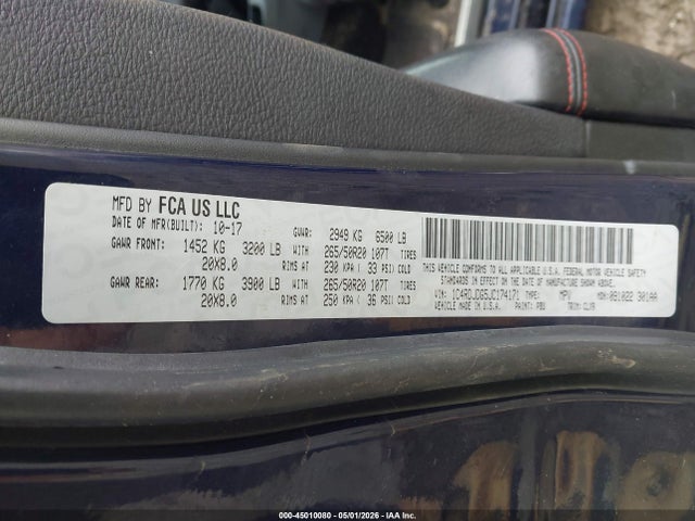 Продажа на аукционе авто 2018 Dodge Durango Gt Awd, vin: 1C4RDJDG5JC174171, номер лота: 45010080