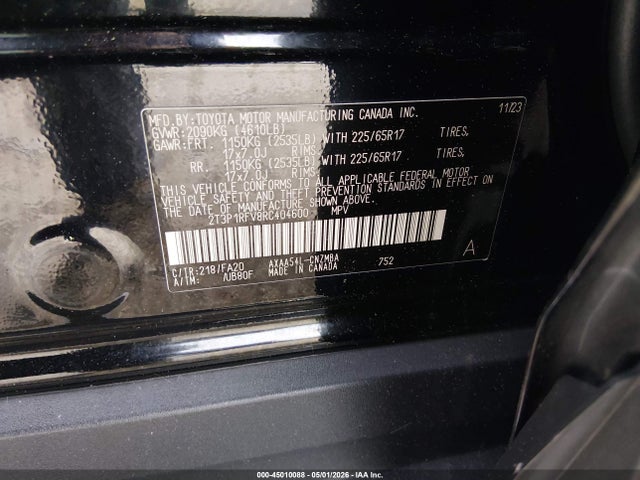 Продаж на аукціоні авто 2024 Toyota Rav4 Xle, vin: 2T3P1RFV8RC404600, номер лоту: 45010088
